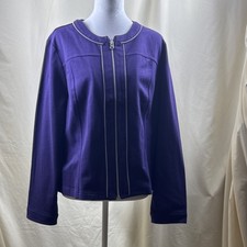 Purple Zip Front Jacket Long Sleeve Crew Neck Solid Women's Regular