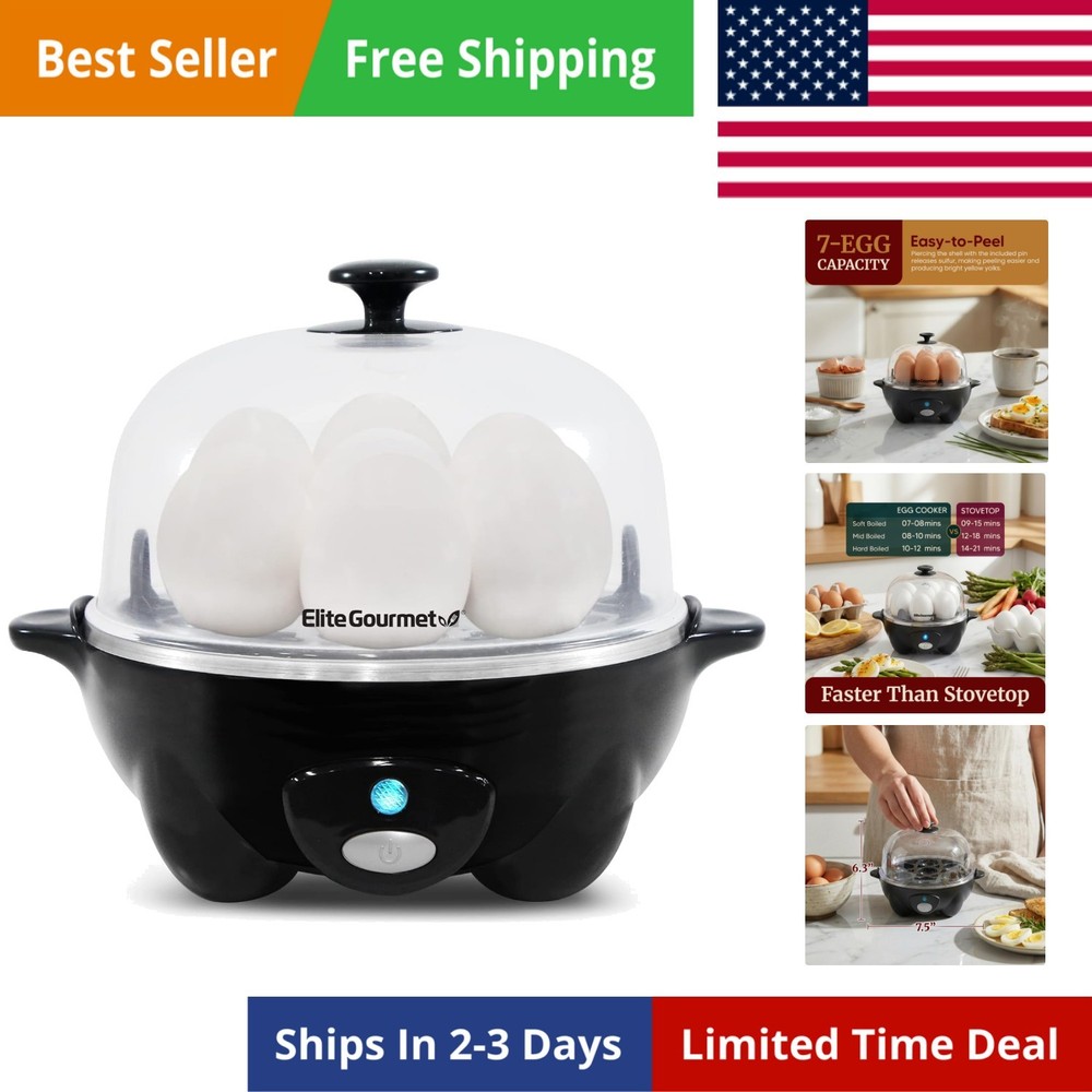 Rapid Egg Cooker, 7 Easy-To-Peel, Hard, Medium, Soft Boiled Eggs, Poacher, Om...