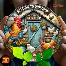 Printed Tin Metal Sign Welcome to Our Chicken Coop Wall Art 8x8