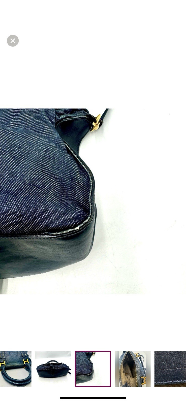 Chloe Dark Blue Denim & Leather Medium Marcie Double Satchel