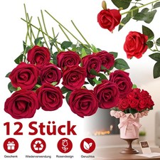 12Pcs Künstliche Rosen Rot Seidenblumen für DIY Hochzeit Party Garten Deko Haus