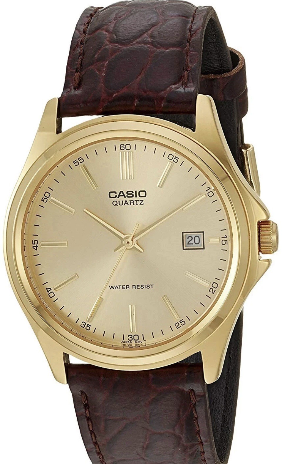 Casio MTP1183Q-9A Gold Tone Brown Leather Band Gold Dial Watch