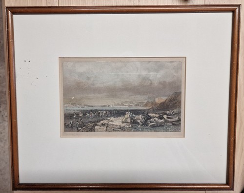 1837 Engraving Entrance to Shields Harbour after Balmer by Finden, Framed
