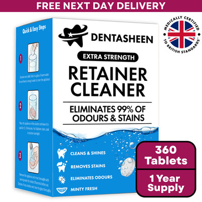 Retainer Reinigungstabletten 360er Pack - 1 Jahresvorrat - extra starkes Dentasheen