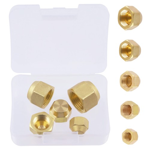 5pc SAE Brass Flare Cap Tube Fitting Set - 45 Degree & Gas Line Cap - 1/2", "...
