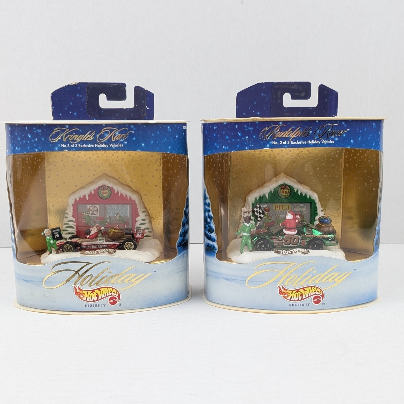 1998 Holiday HOT WHEELS Series IV Santa Stocker Stock Car Racing Car No. 2 and 3