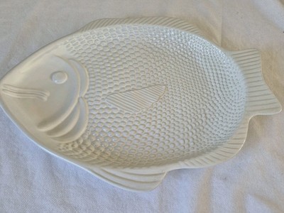 Vintage Ray Ware Weiß Keramik 16 Zoll Fisch Servierplatte Abendessen Party BBQ 