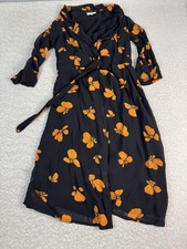 Ganni Wrap Dress Womens 34 Black Butterfly V Neck Midi 3/4 Sleeve Belted Chiffon