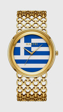 MASTRI Unisex Quartz Watch Gold-Tone Bracelet Blue/White Flag Dial Analog