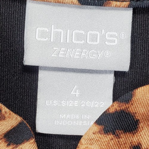 Chicos Zenergy Black Athletic 1/4 Zip Polo Top Leopard Print Trim Size 4 XXL - Picture 2 of 10