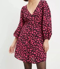 DOROTHY PERKINS PINK SPOT BUTTON THROUGH MINI DRESS NEW SIZE 14 PETITE (REF 318)