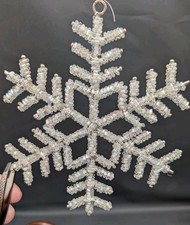 Silver Beaded Snowflake Ornament Iridescent Beaded Christmas Ornament 5.5in