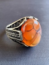 Vintage 925 Sterling Silver Ring Web Agate Ring Handcrafted Ring Size 10.5 US