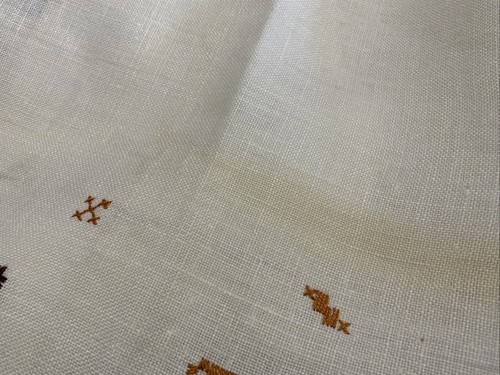 Antique Vintage Square Tablecloth, Linen, Geometric Embroidery Design, Off White - Picture 23 of 23