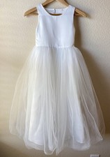 Formal Dress Girls 6-7 White Satin Tulle Flower Girl Easter Communion Fancy