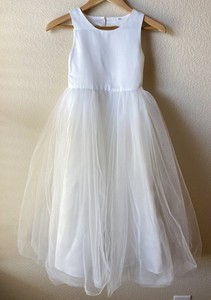 Formal Dress Girls 6-7 White Satin Tulle Flower Girl Easter Communion Fancy