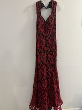 Elegant Red Black Lace Evening Gown Formal Maxi Dress Sleeveless open back sz 6