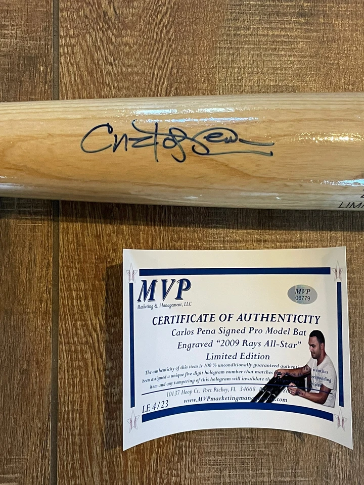 Limited 4/23 Carlos Peña Autografiado Rawlings Big Stick Bat Grabado 2009 AS Foto 4 de 4