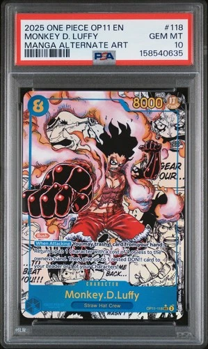 One Piece Monkey D Luffy Manga Alternate Art OP11-118 PSA 10 Gem Mint