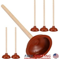 Heavy Duty Toilet Plunger Set Strong Suction Wooden Handle Home Bathroom Drain