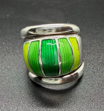 David Andersen Norway Sterling Silver Green Enamel Spiral Dome Ring. Size 6.5