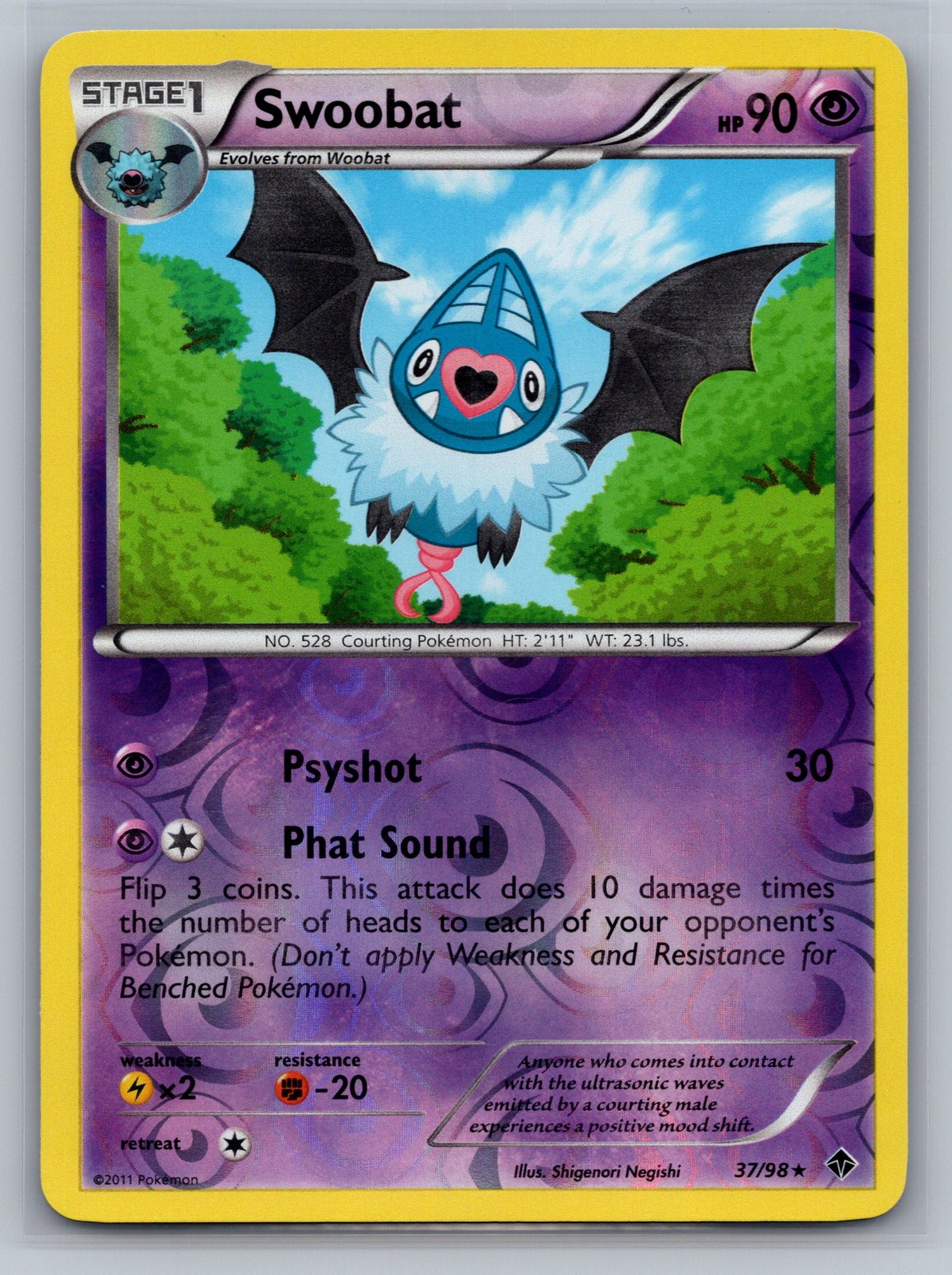 Swoobat Emerging Powers #37/98 Rare,Reverse Holo Pokemon Card