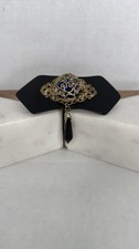 Estate Victorian-Inspired Black, Gold, Sapphire Filigree Barrette lot M17