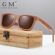 Polarized Sunglasses Women Men Layered Brown Skateboard Wooden Frame Square Styl