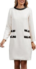 LifeShe Women's Tweed Mini Dress Business Work Off White Size Small