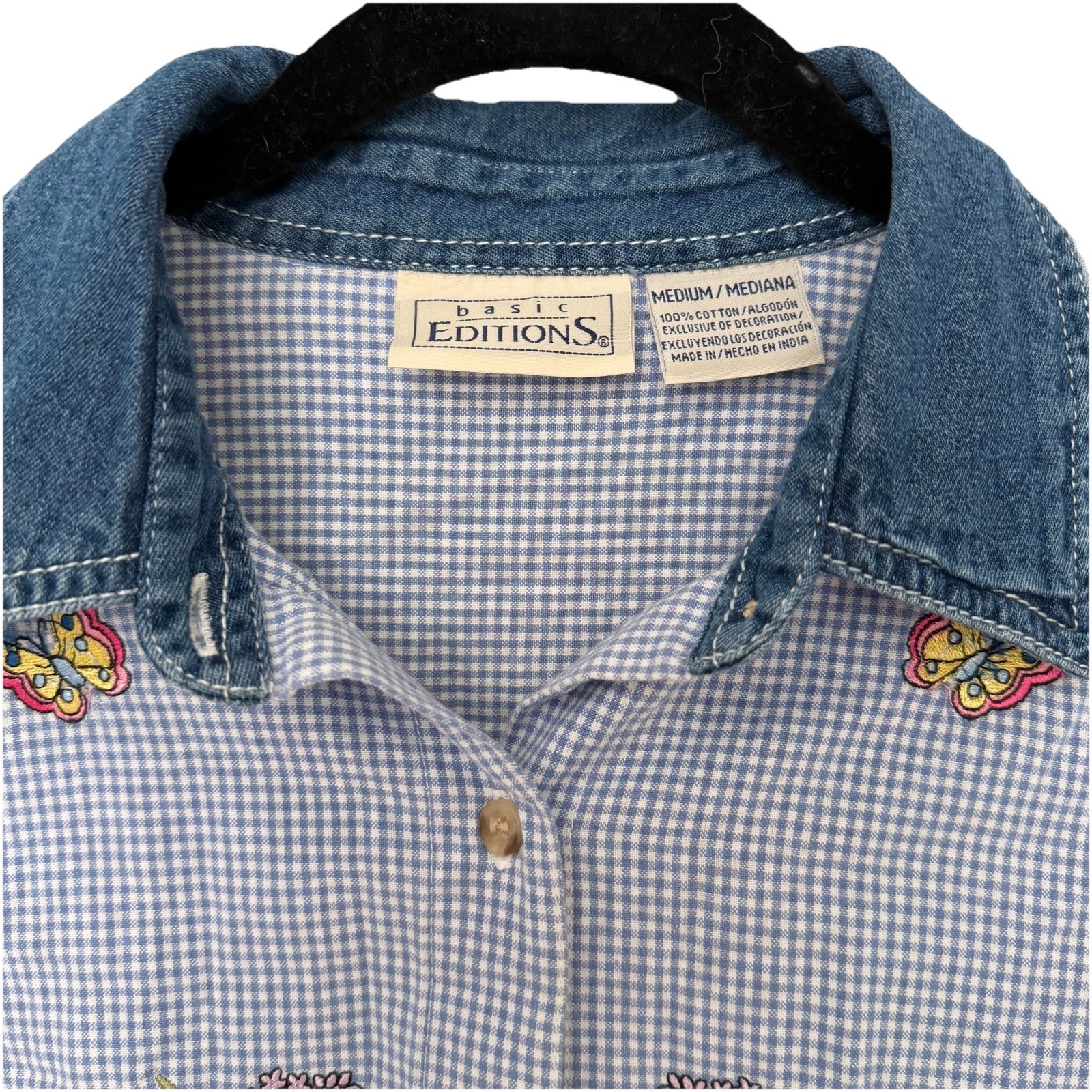 Vintage Basic Editions Gingham Embroidered Button… - image 4