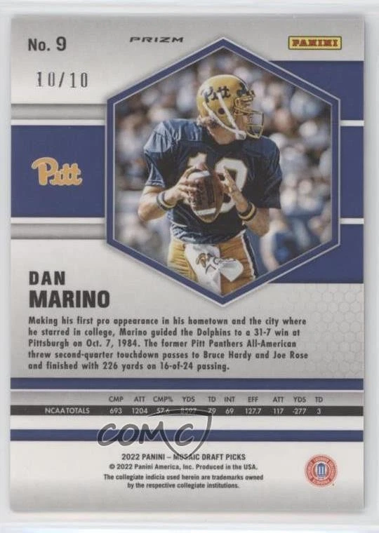 2022 Panini Mosaic Draft Picks Mosaic Gold Prizm /10 Dan Marino #9 HOF - Image 2 of 2