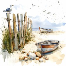 Wandbild Möwe Boot Strand Meer Maritim Landschaft Deko Bild Wanddeko Wandfliese