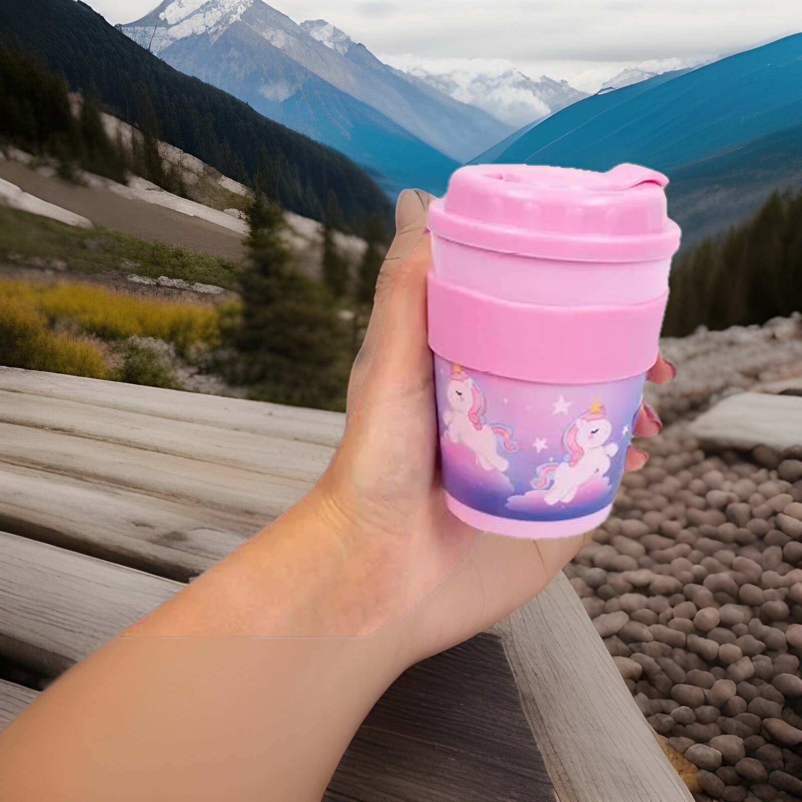 UNICORN TRAVEL MUG Pink COFFEE TEA HOT DRINKS LID REUSABLE