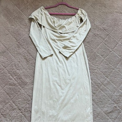 NWT Pretty Little Thing Suede Off The Shoulder Maxi Dress Preppy Whimsical Sz 10