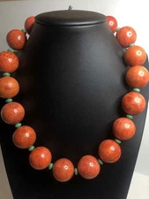 8032 VNTG Estate Sterling 925 Natural undyed Coral Turquoise necklace 243gr 21"