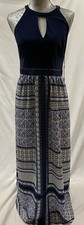 VINCE CAMUTO Navy Blue & White Aztec Design Sleeveless Maxi One-Piece Dress Sz 8