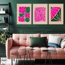 Emerald green and magenta set of 3 prints-Abstract botanical wall art printable