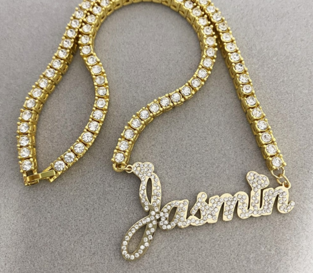 Custom Diamond Name Necklace Stainless Steel Nameplate Pendant Jewelry Wedding