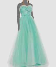 Mac Duggal Women's Green Glitter Ombré Strapless Tulle Ball Gown Dress Size 14