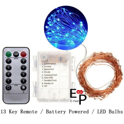 Mini LED Copper Wire String Fairy Lights Battery Power Box With 13-Key Remote