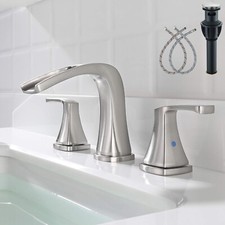 Brushed Nickel 8" Widespread Waterfall Bathroom Sink Faucet Mixer Tap with Drain