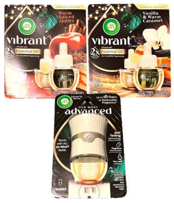 4 Oil Refills & 1 Warmer - Air Wick Vibrant - Spiced Apples Vanilla Caramel