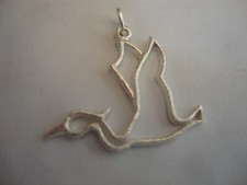 Old vintage 925 sterling silver pendan or large charm of a stork shape bird 