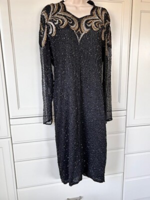 Stenay Dress Sz 10 Beaded Vtg Gatsby Party Black Silver Gold Bugle Beads | eBay Stenay Dress Sz 10 Beaded Vtg Gatsby Party Black Silver Gold Bugle Beads | eBay