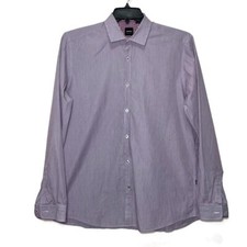 Hugo Boss Mens Button Down Size Long Sleeve Shirt Purple Striped Large