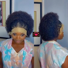 HUMAN HAIR AFRO KINKY BRAIDED WIG ON 13 4 LACE CLOSURE LARGE CLOSURES BLACK