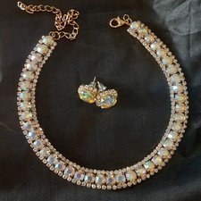 CHOKER AB RHINSTONE necklace set free GIFT BOX Faceted Glass Crystal MG17