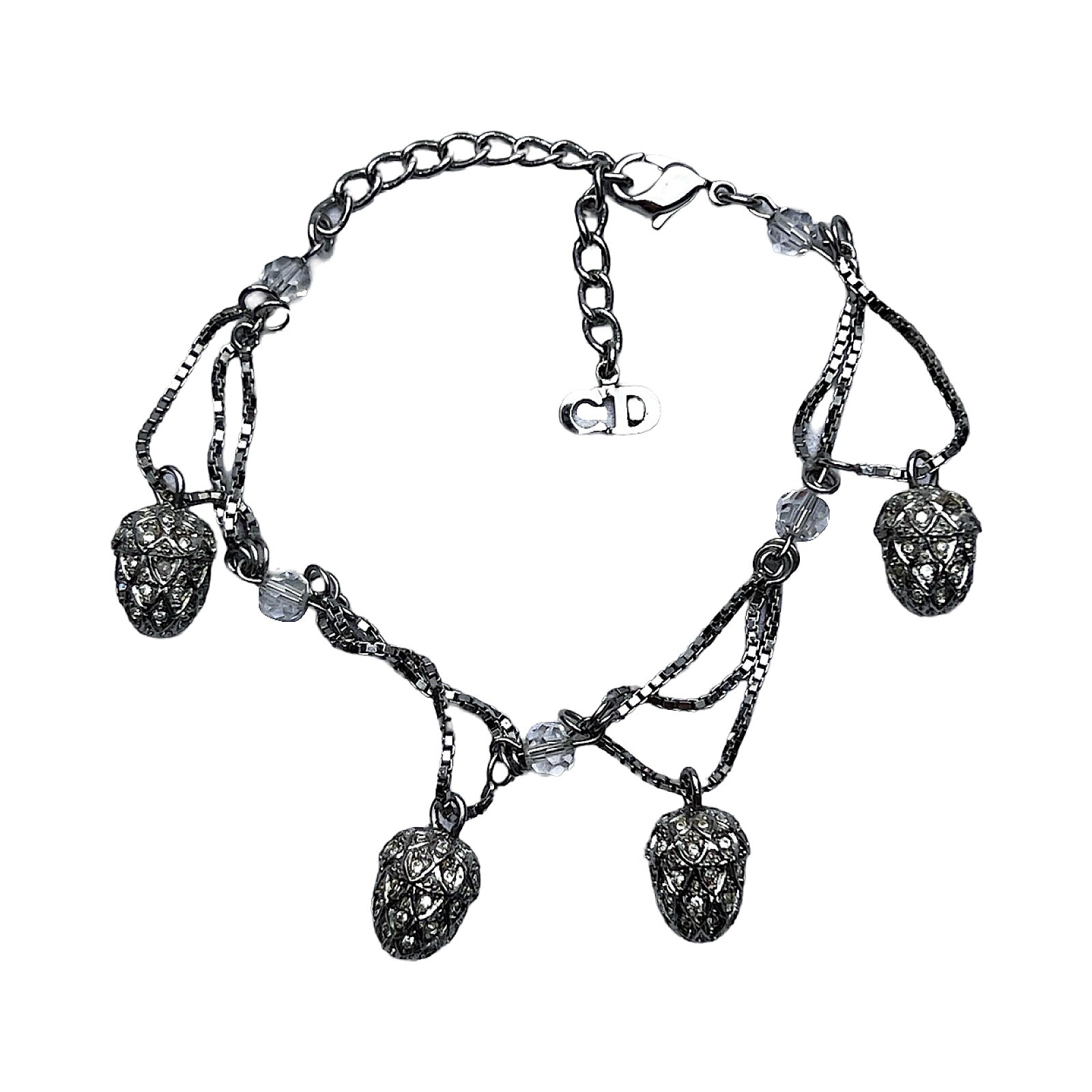 Christian Dior Armband Silber Charm Kristall Eichel Vintage Metall echt