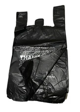 Bags 1/6 Large 21 x 6.5 x 11.5  THANK YOU Black  T-Shirt Plastic  Shopping Bags
