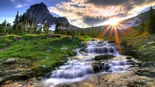 Landscape water waterfall mountains sunlight sky nature Custom Gaming Mat Desk
